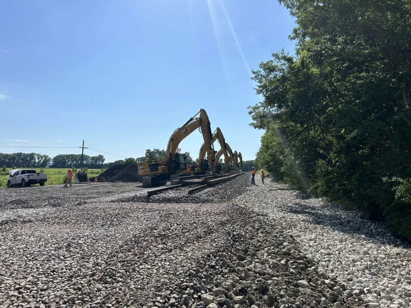 This photo is taken during Replacement of Track Panels following Reconstruction of Trackbed.   Project consisted of Removal of 350 LF of Track, Subgrade Removal, Filter Drain Installation, Replacement of Subgrade and Track Re-installation all done within a 14 Hr Mainline Track Window.