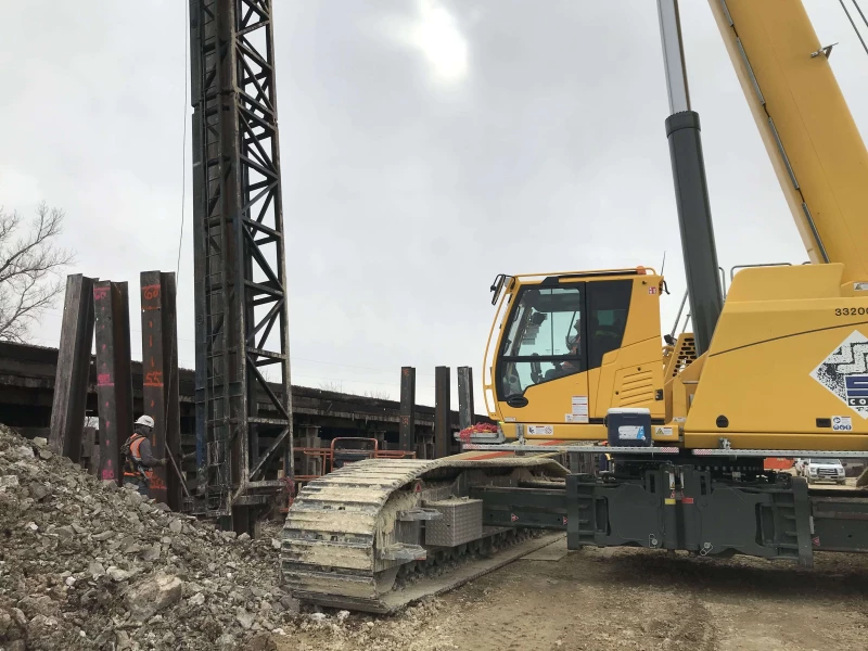 Photo is taken during Pile Driving.  This foundation work is for one of the 19 new bridges constructed during this project.  The Emporia Project was a 55 Mile mainline expansion of the BNSF Transcon thru central Kansas.