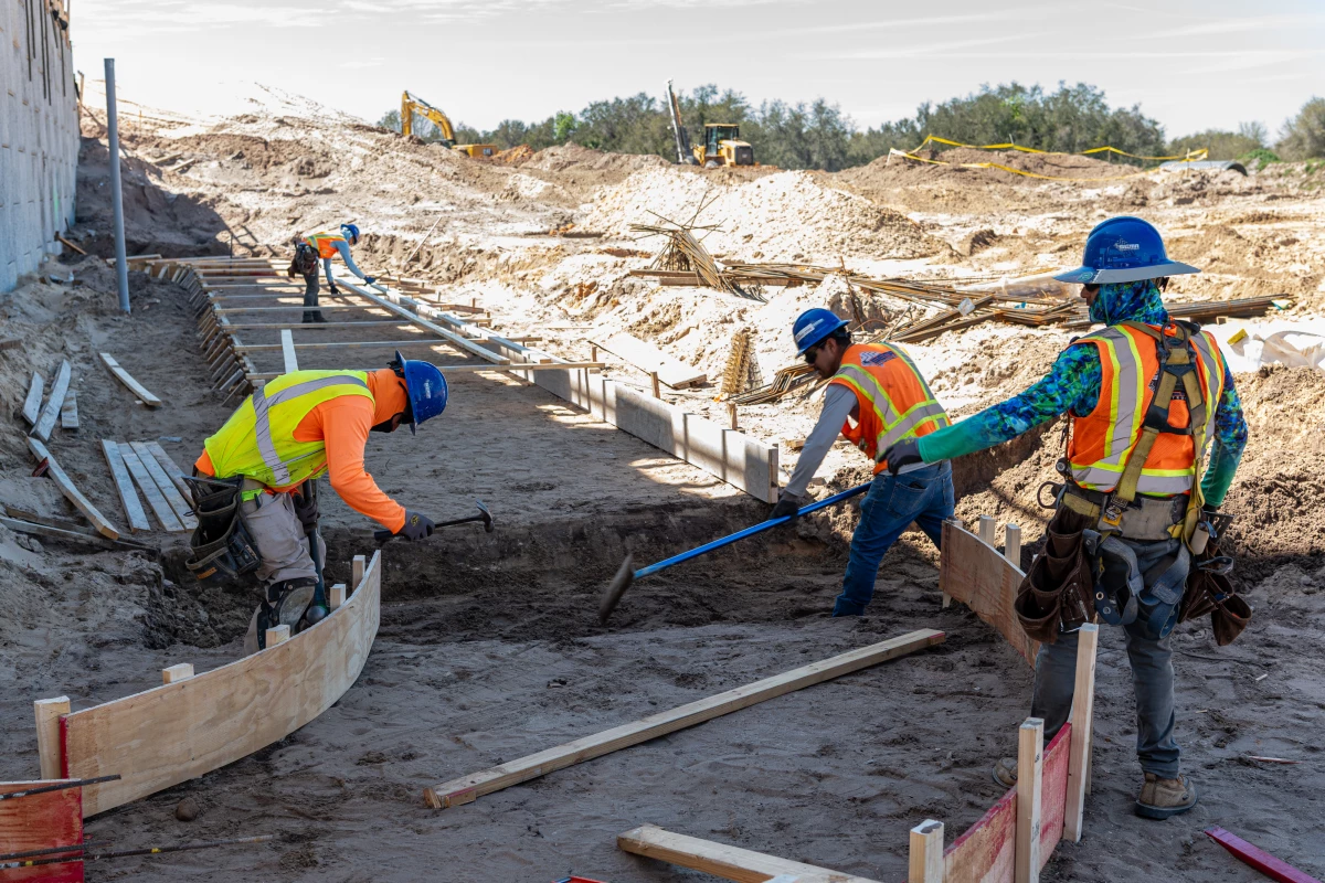 SEMA employees prepare for concrete flatwork to be poured at the project site.