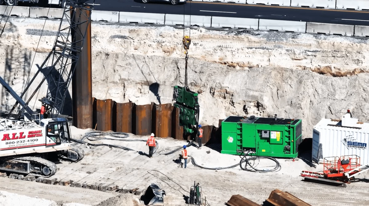 SEMA Construction crew members installing sheetpile alongside State Road 516 in Clermont, Florida. Videography: Quest Corporation of America